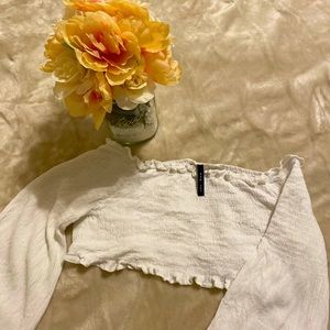 San Joy white airy long sleeve crop top